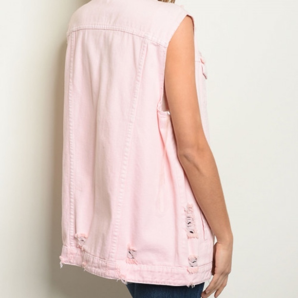 LAST 1! DISTRESSED DENIM VEST IN PINK - Picture 5 of 6